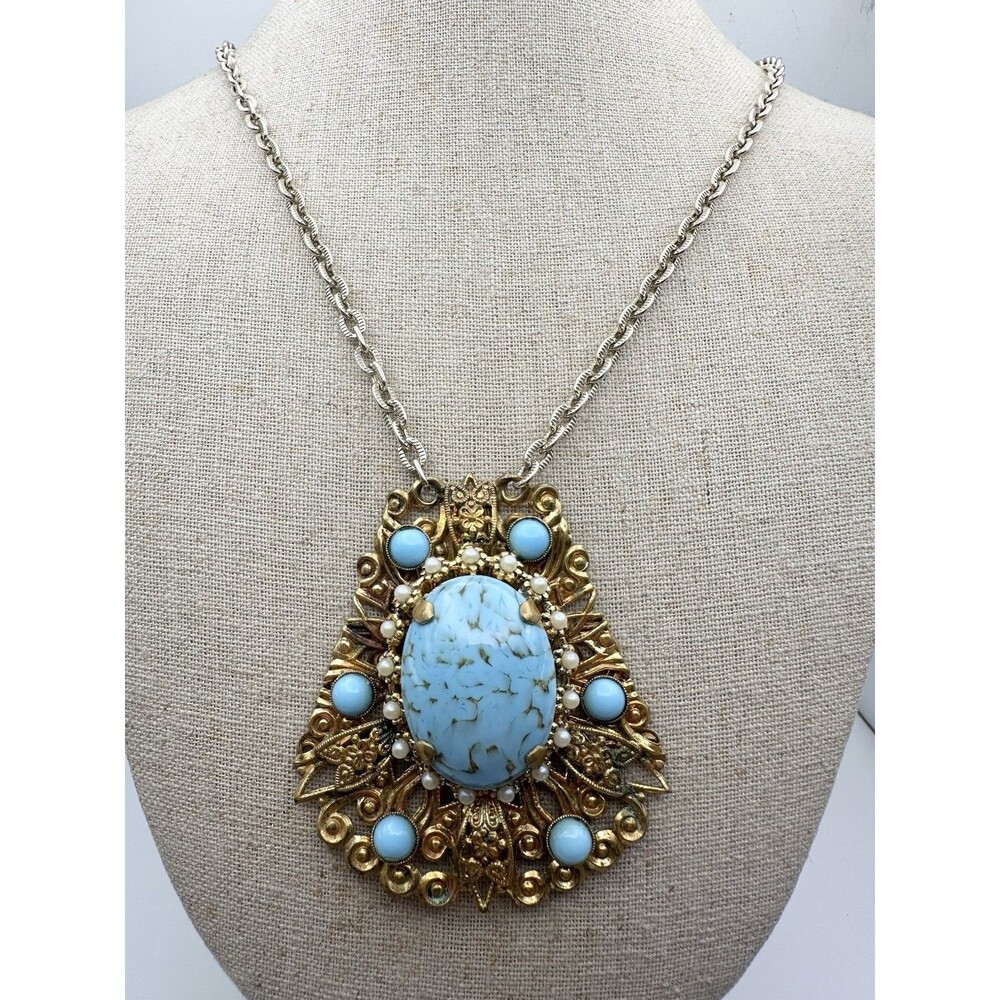 Vintage Unsigned Faux Turquoise Necklace 24”